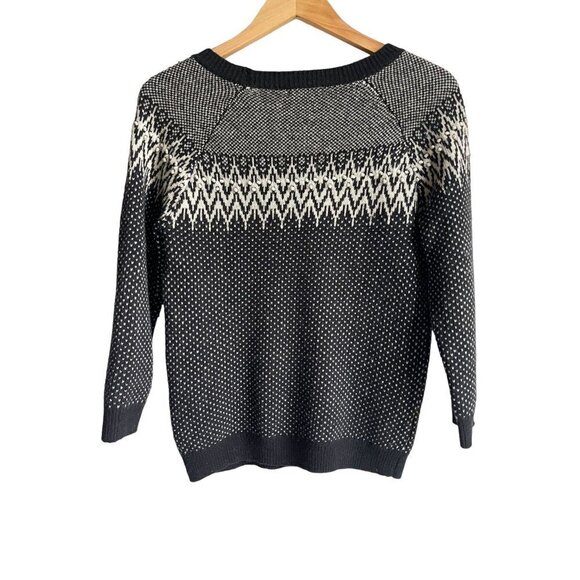 Willi Smith Black White Lambswool Blend Pom Pom Crewneck Pullover Sweater Size M - Picture 2 of 6